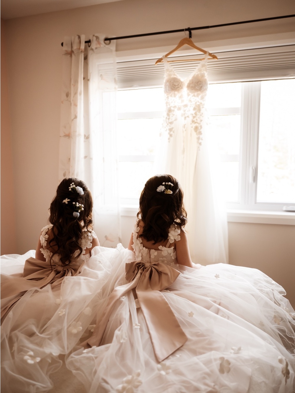 Flower Girl Princess Tulle Dress in Cream and Tan - Kids Toys